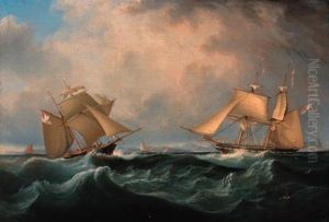 Lord Belfast's Yachts Emily And Waterwich In The Straits Ofgibraltar by John Lynn