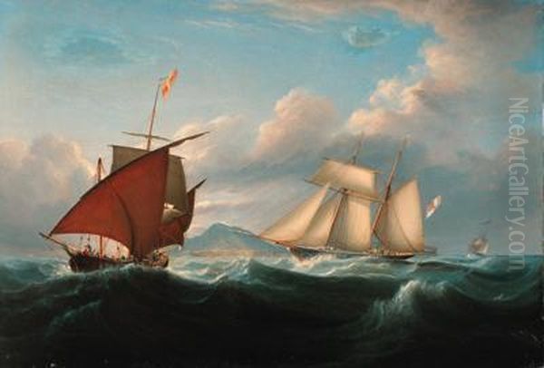 Lord Belfast's Yacht Emily Off The Mediterranean Coast With A Xebecoff Her Port Bow - view 1