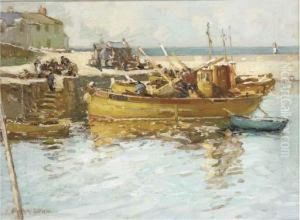 The Golden Boats, Dunure, Ayrshire by Thomas Bonar Lyon