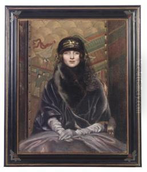 Portrait Of A Lady, Seated
Half-length, In A Deep Purple Velvetcoat Before A Chinoiserie Screen - view 1
