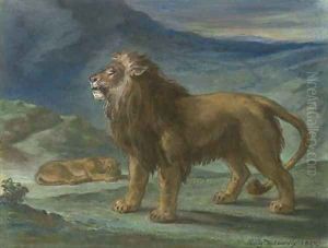 Lion et lionne dans les montagnes