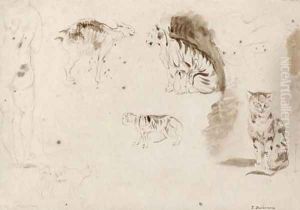Studies of cats, other felines and two female nudes seen from behind