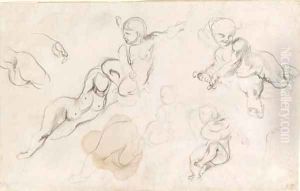 Studies of putti and a female nude by Eugene Delacroix