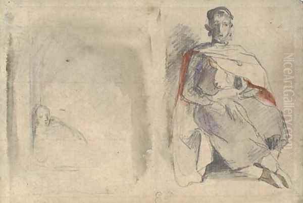 Study of a seated man in oriental dress and study of a figure in a doorway - view 1