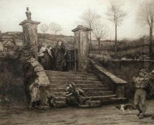 Attributed To Robert Walker
Macbeth Ra Rws Re -- Figures Gathered Round The Steps Of A Manor, After
Frederick Walker Ara 1840-1875; Etching, In An Oak Frame, 59x73cm by Robert Walker Macbeth