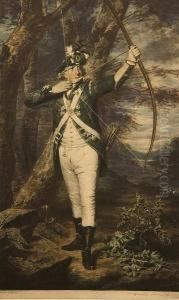 A Royal Archer Standing Full Length With Bow Drawn, In Open Landscape by Henry Macbeth-Raeburn