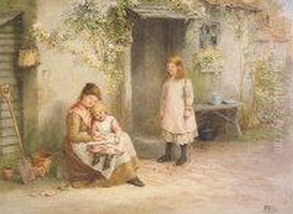 Mother And Children Outside Cottage - view 1