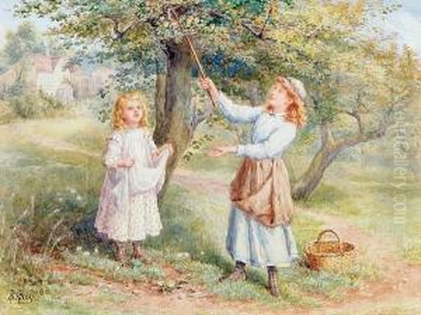 "picking Apples", Two Girls In An Orchard - view 1