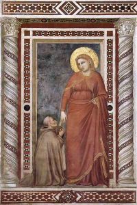 Scenes from the Life of Mary Magdalene- Mary Magdalene and Cardinal Pontano 1320s by Giotto Di Bondone