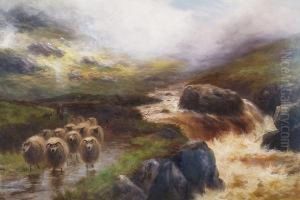 Shepherd And Flock By A Highland Stream by John Blake Macdonald