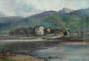 Castle And Cottages Before A River by John Blake Macdonald
