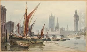 The Thames At Westminster Bridge; The Thames At Bankside, Two by William Alister Macdonald