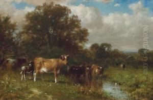 Cattle By A Stream by James McDougal Hart