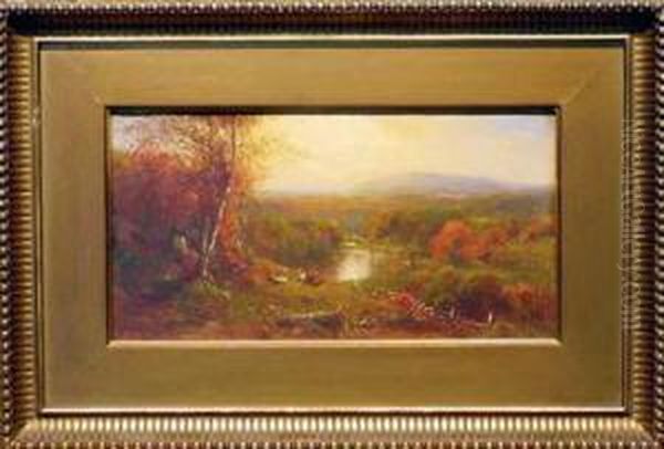 Cows At Rest By A Lake In An Autumn Landscape - view 1