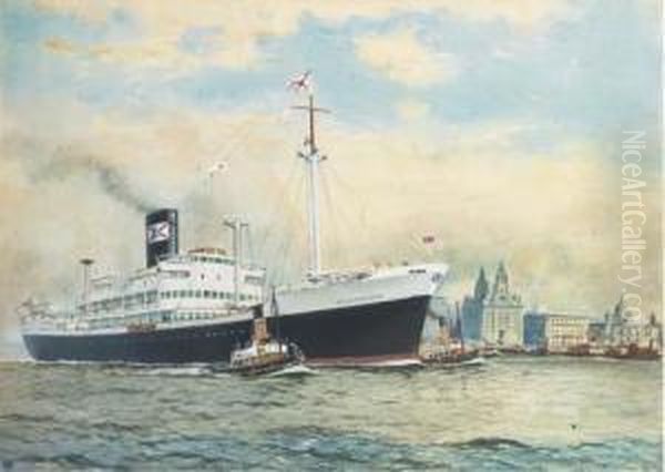 The Booth Line's Hildebrand Arriving At Liverpool Under Tugescort - view 1