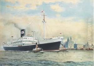 The Booth Line's Hildebrand Arriving At Liverpool Under Tugescort