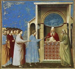 No. 9 Scenes from the Life of the Virgin- 3. The Bringing of the Rods to the Temple 1304 by Giotto Di Bondone