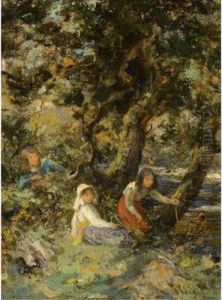 Girls On A River Bank by William Stewart MacGeorge