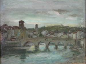 An Italian Townscape With A Bridge by William Stewart MacGeorge