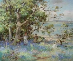 Landscape With Three Girls Picking Flowers By The Riverside by William Stewart MacGeorge