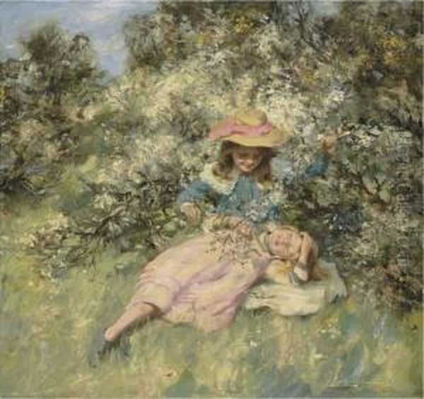 Children Amongst Spring Blossom - view 1