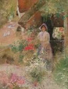 The Valley Cottage - A Woman Picking Flowers