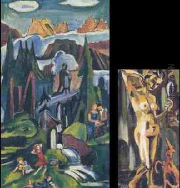 Landschaft. Ruckseitig: Weiblicher Akt. 1923 - view 1