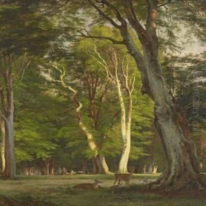 Deer In Thedyrehaven by Adolf Henrik Mackeprang