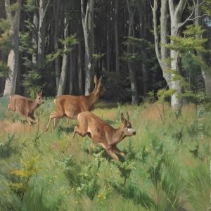 Deers At The Egde Ofthe Forrest by Adolf Henrik Mackeprang