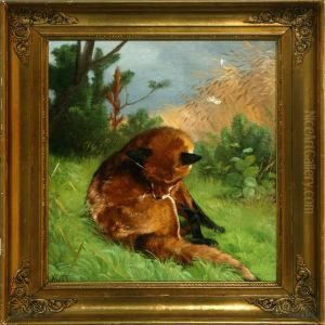 A Fox By A Field. Signed With Monogram