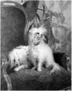 Maltese Terriers On A Chair by Adolf Henrik Mackeprang