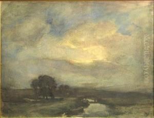 A River Landscape With A Boat Moored Along The Bank by Charles Hodge Mackie