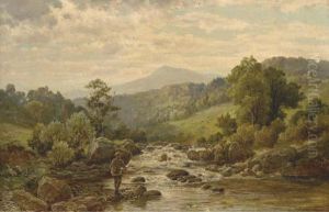 Angling On A Rocky Riverbank by Thomas Eyre Macklin