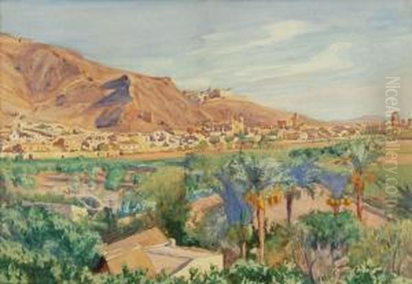 Orihuelia From A Distance A
Southwestern View Of A Village With Palm Trees In Foreground And Distant
Mountains. - view 1