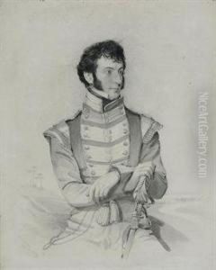 Portrait Study Of An Army 
Officer, Small Three-quarter-length, Inmilitary Dress, His Sword In His 
Right Hand, A Tropical Landscapebeyond