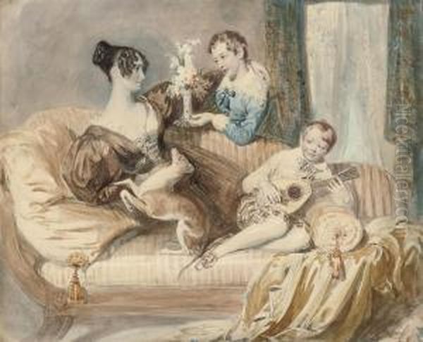 A Portrait Of Julia Shaw With Her Two Sons And A Whippet - view 1