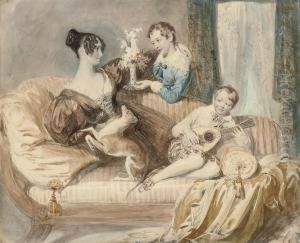 A Portrait Of Julia Shaw With Her Two Sons And A Whippet