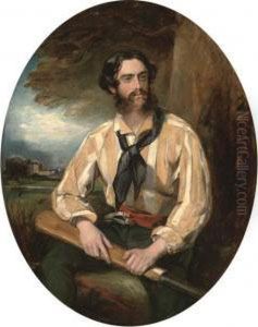 Portrait Of A Cricketer, Wearing A Red Sash, Seated Three-quarter Length, In A Landscape
