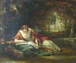 Figure Of A Reclining Lady Reading In A Garden by Daniel Maclise
