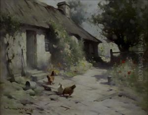Chickens On A Sunlit Path by Robert Russell Macnee