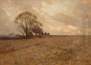 Stubble Field With Plough Team by Robert Russell Macnee