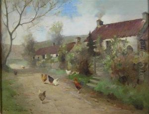 Chickens On A Roadway by Robert Russell Macnee
