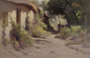 Sunlit Cottage Yard by Robert Russell Macnee