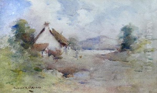 Awoman At A Well With Chickens In A Farmyard - view 1