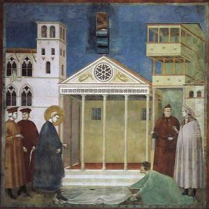 Legend of St Francis- 1. Homage of a Simple Man 1300 by Giotto Di Bondone