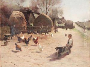A Farmboy With Hens A Farmboy With Hens