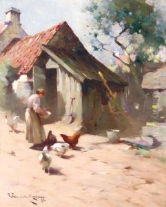 Feeding The Hens by Robert Russell Macnee