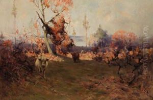 Highland Cattle In A Landscape by Robert Russell Macnee