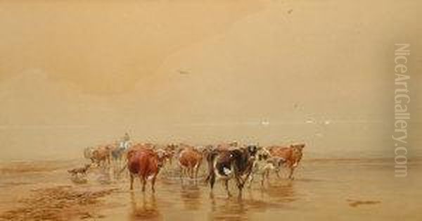 Cattle And Drovers On A Beach - view 1