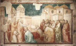 Scenes from the Life of St John the Evangelist- 2. Raising of Drusiana 1320 by Giotto Di Bondone